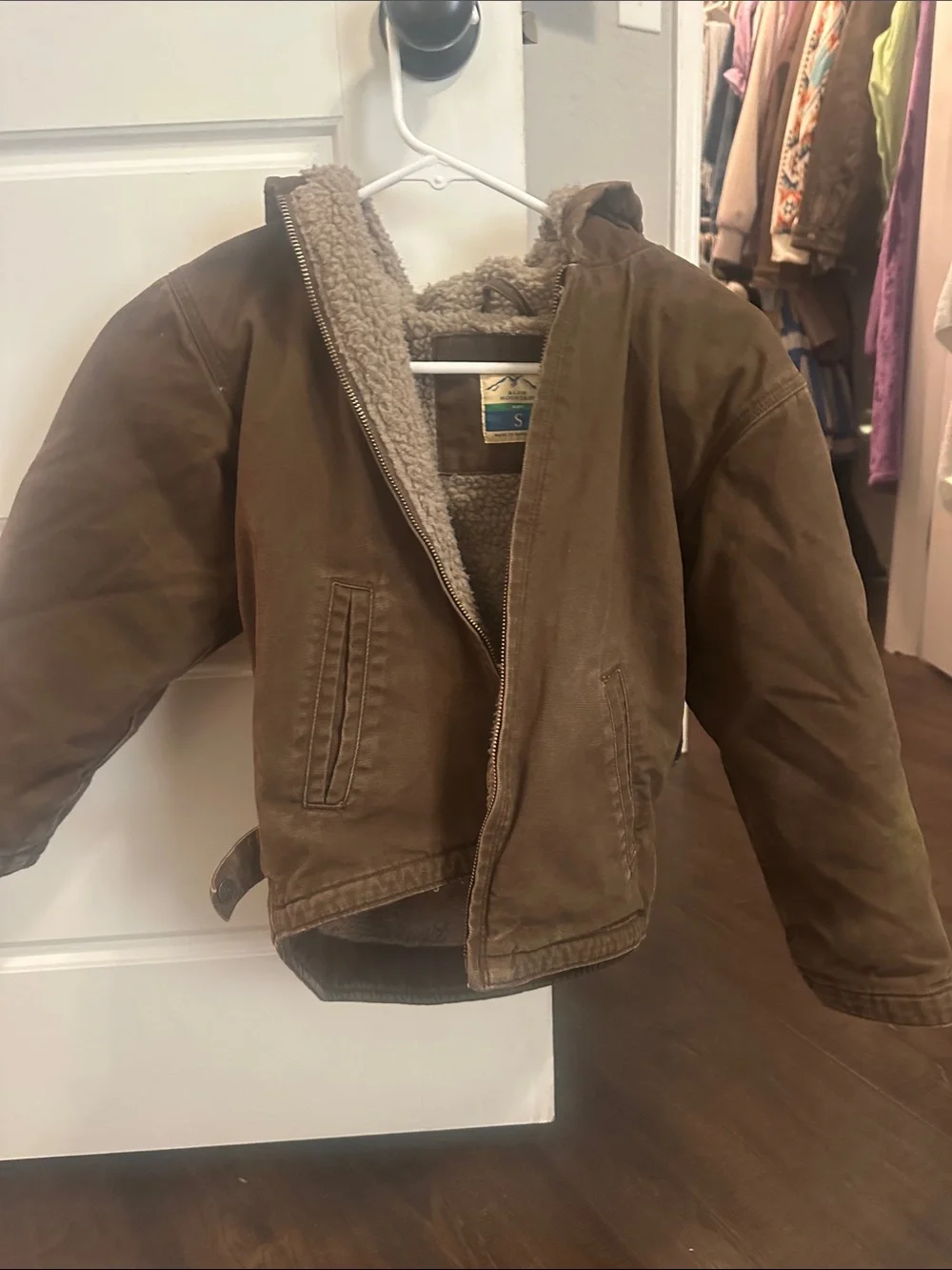 Kids Brown Sherpa-Lined Puffer Jacket with Hood